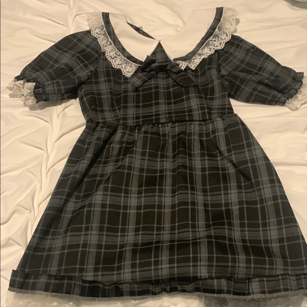 Black and grey lolita dress with white lace color and details